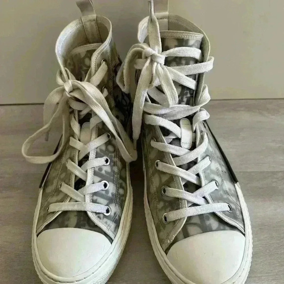 Christian Dior High Top Sneakers Oblique Canvas 40 White/gray - Picture 8 of 16
